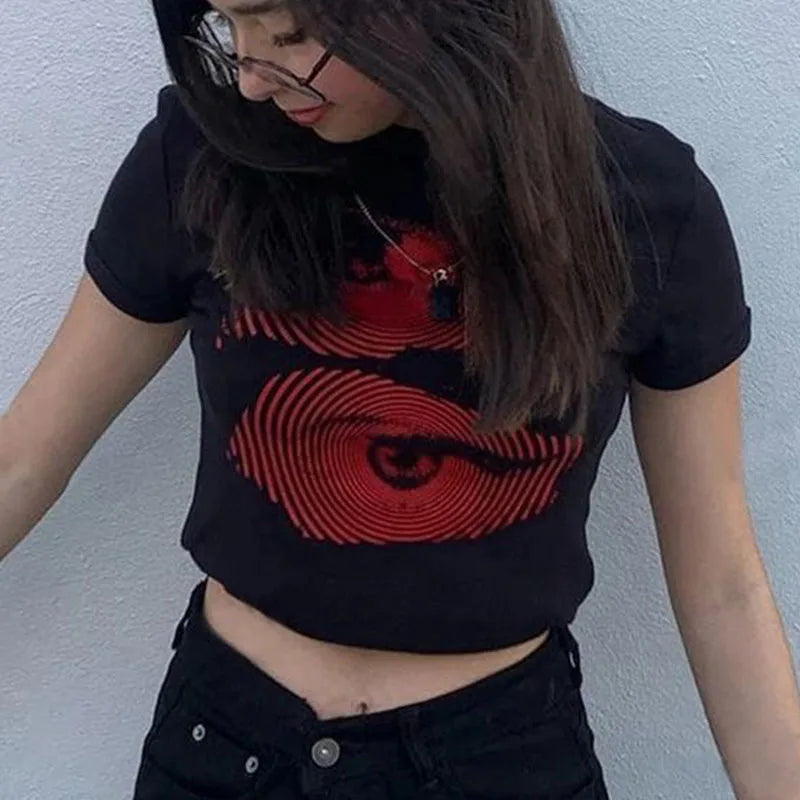 Y2K Cross border New European and American Summer Women’s Print Design Trend Short T-shirt Top
