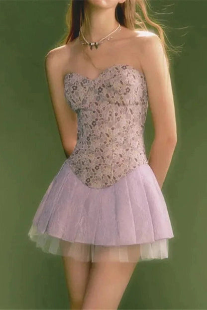 Strapless A-Line Mini Dress with High Waist