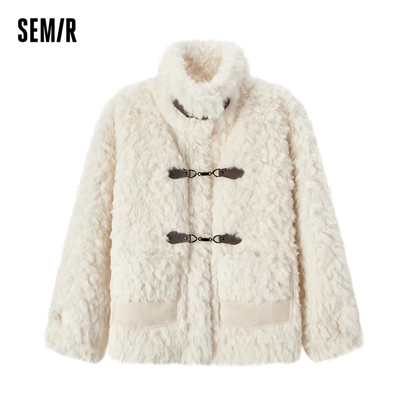 Coat Women Imitation Rabbit Fur Imitation Suede Patchwork Retro  New Winter Loose Stand-Up Collar Jacket