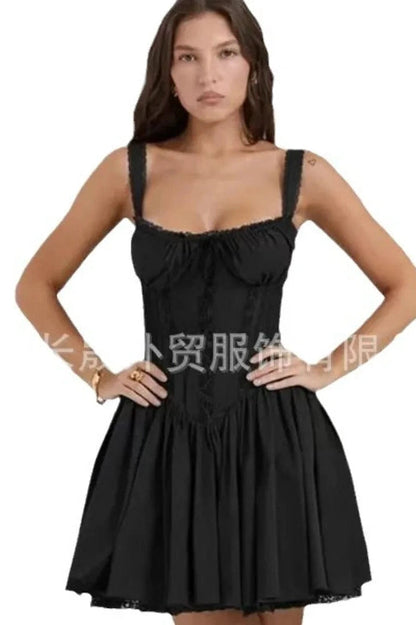 Sleeveless Lace High Waist Mini Dress