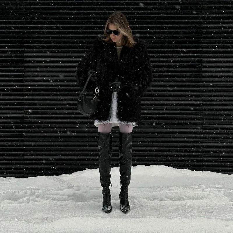 Winter Furry Faux Fur Coat Long Women Luxury Brand Tassels Fluffy Fur Jacket Female Streetwear Super Warm Overcoat