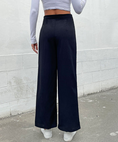 DressBetty - Black Double Button Wide Leg Pants