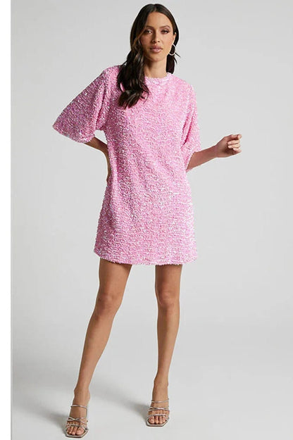 Backless Short-Sleeved Loose Mini Dress with Straps