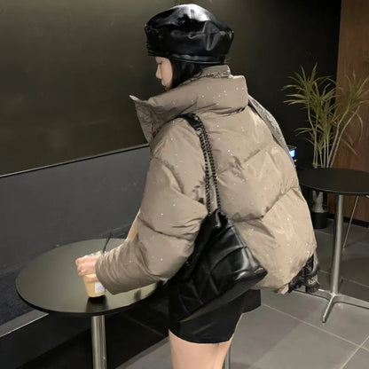 Women Autumn Winter Puffer Jacket  New Short Parkas Coat Korean Fashion Stand Collar Bread Jacket Solid Outerwear