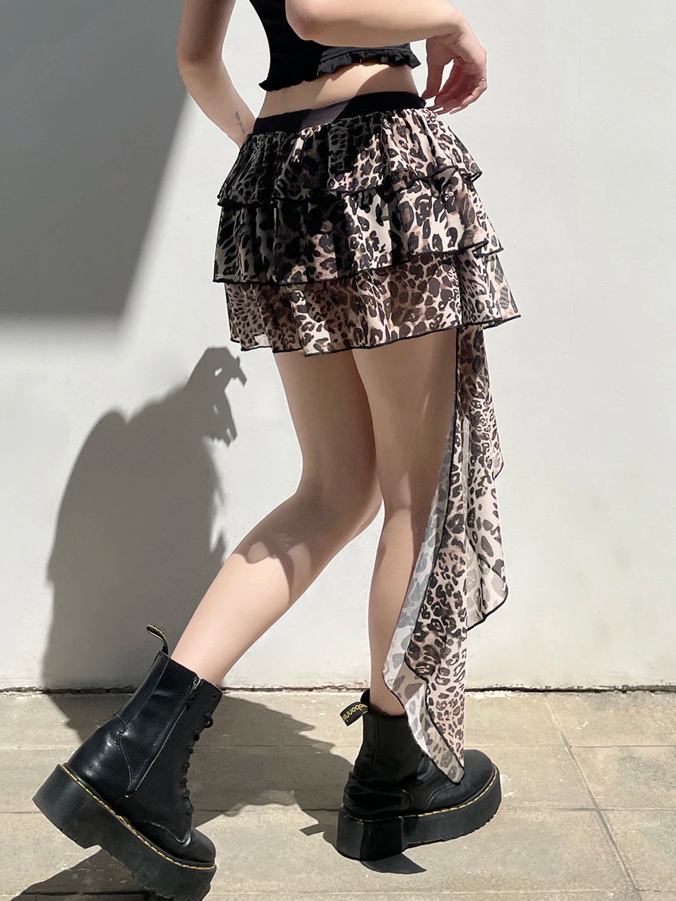 Hotsweet Irregular Tiered Cake Skirt Women Y2k Chic Leopard Print Gyaru Design Mini Skirt s New