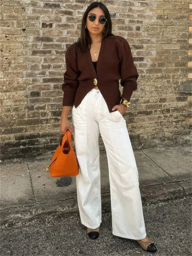 Knitwear V-Neck Cardigan Coat For Women Long Sleeve Fashion Autumn  Elegant Cropped Outwear Knit Women&#8217;s Cardigan Top