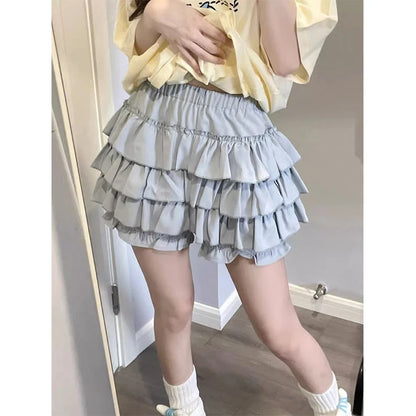 Y2K Sweet Ruffles Mini Skirt Women Kawaii Lolita Bow A Line Skirts Harajuku Japanese High Waist Pink White Ball Gown Skirt