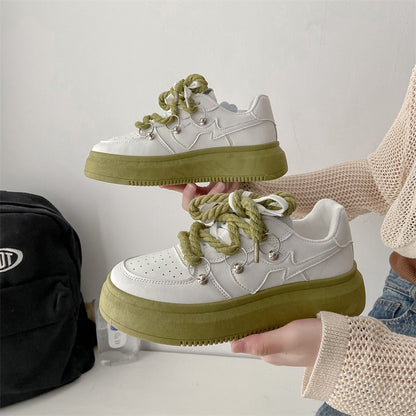 Zapatillas de plataforma transpirables con cordones y suela gruesa para mujer | Ideales para cualquier temporada