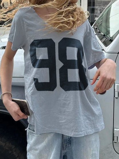 Figure Print Loose Casual Boyfriend Long T-Shirt Women O Neck Short Sleeve Summer Korean Top Tees Simple Lazy Homewear