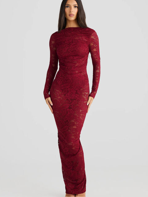 Sexy Lace Patchwork Backless Bodycon Party Club Evening Dress Women Elegant Autumn/Winter Long Sleeved Slim Vestido 2025