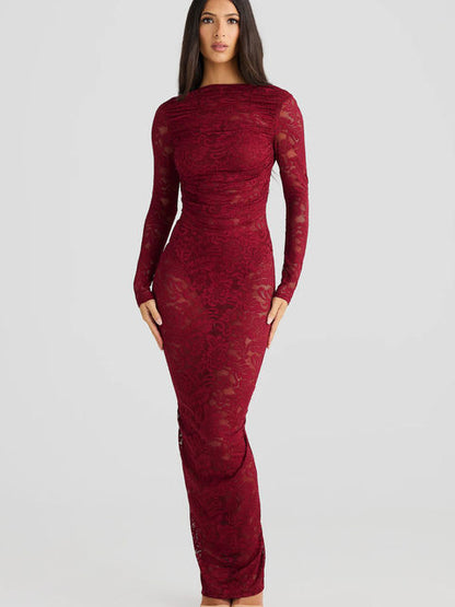 Sexy Lace Patchwork Backless Bodycon Party Club Evening Dress Women Elegant Autumn/Winter Long Sleeved Slim Vestido 2025