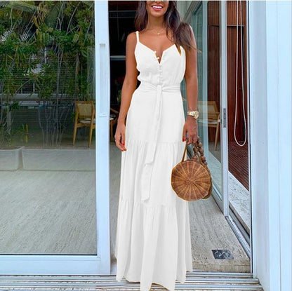 Summer Spaghetti Strap Long Dress Bohemian Style Casual Vacation Maxi Beach Dresses For Women Fashion Elegant Lady Robe Vestidos