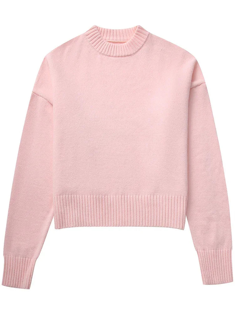 Pink Knitwear Sweater Pullover For Women Long Sleeve Fashion Loose Patchwork Cute Y2k Top Female Knit Elegant Pullover New