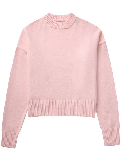 Pink Knitwear Sweater Pullover For Women Long Sleeve Fashion Loose Patchwork Cute Y2k Top Female Knit Elegant Pullover New