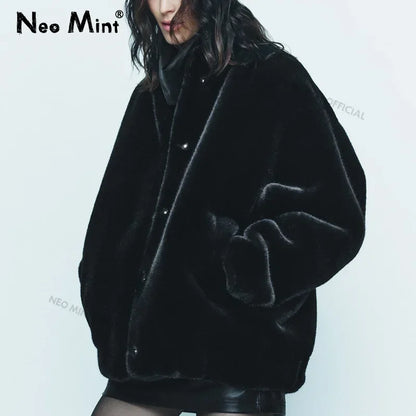 Oversized Plush Coat Women  Winter Thick Warm Padded Faux Rabbit Fur Jacket Teen Girls Chunky Furry Bomber Jackets