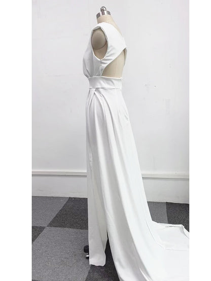 DressBetty - Elegant Casual Women's Dresses Sexy V-neck Side Slit Backless White Long Skirt Wedding