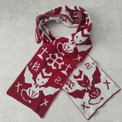 Y2K Punk Devil Cat Double-sided Knit Scarf