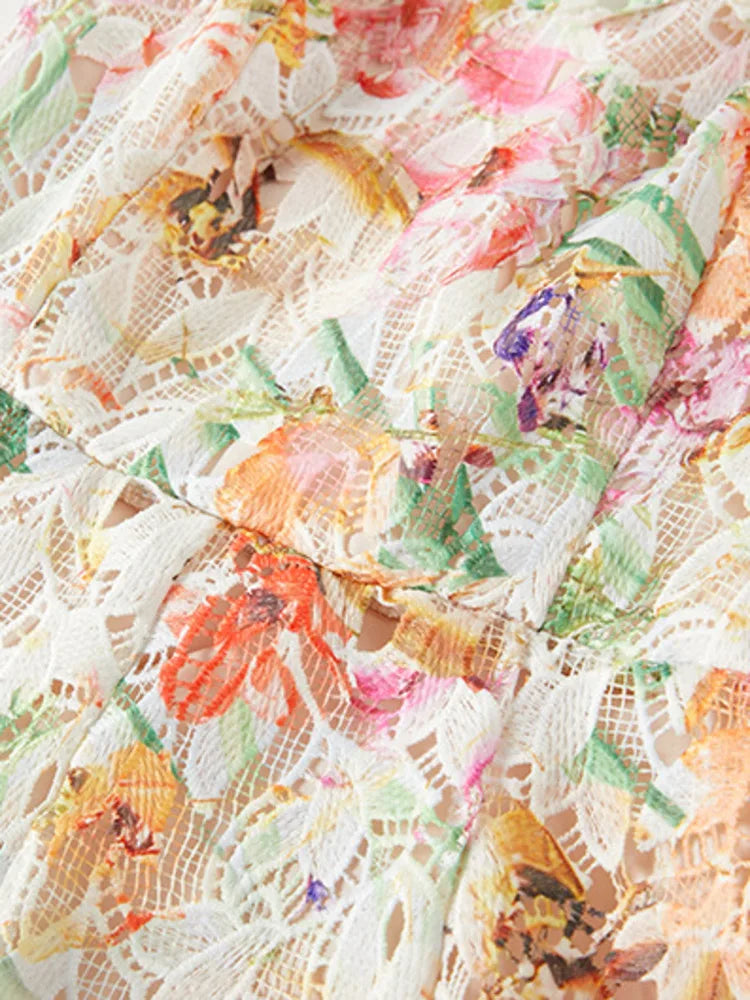Elegant Long Dress Hotsweet Print Slash Collar 3D Flower Hollowed Out Fashion Camisole Dresses Women 2025 Spring Summer 959