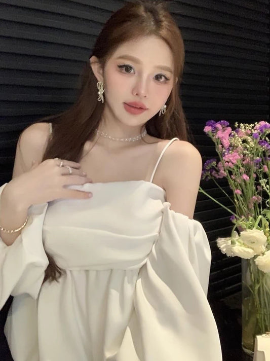 Korean Straps Off shoulder Shirts Women Puff sleeve Cute Backless Badydoll Blouse Sexy Female Tube Tops Design  New