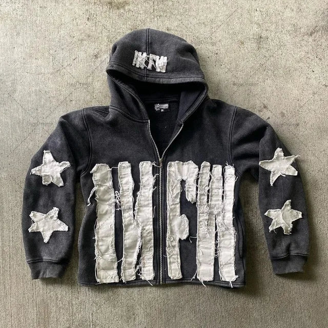 Patchwork Letter Pullover Hoodie