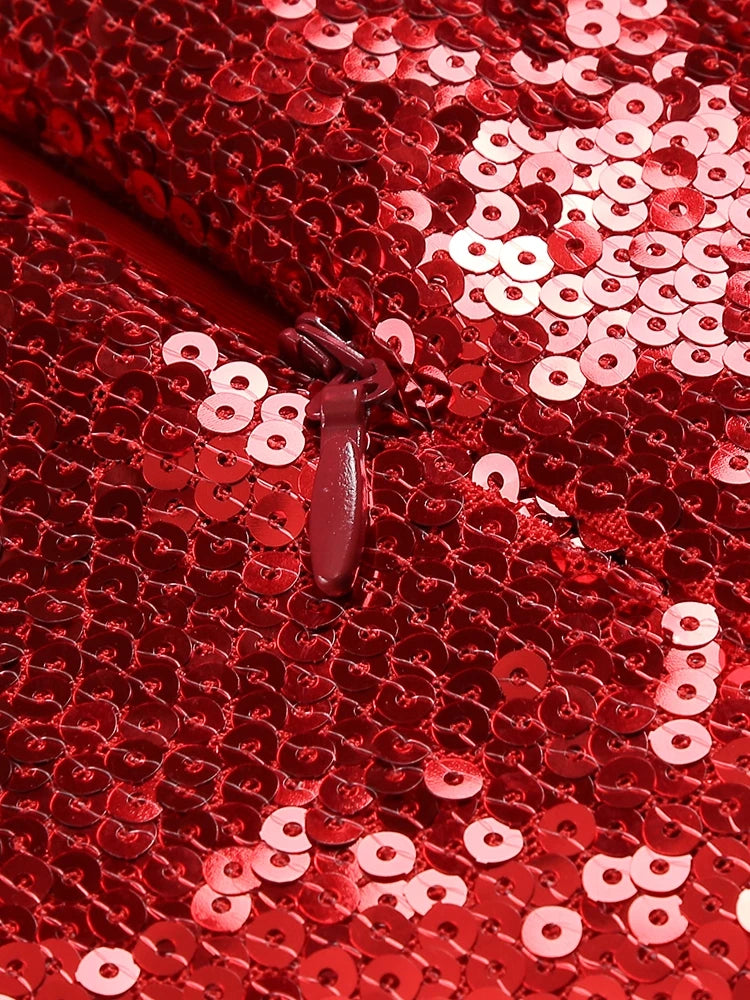 Odalys One Shoulder Red Sequin Mini Dress with 3D Flowers