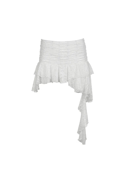 Asymmetrical Hem Lining Boho Vacation Lace Skirt Women