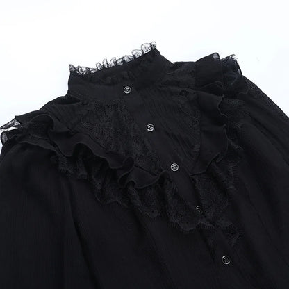 Embroidered Mesh Flare Sleeve Blouse