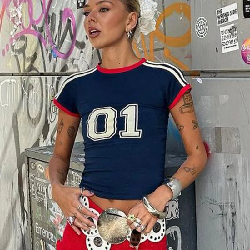Y2K European and American Four Seasons New Product Women’s Short sleeved Round Neck Casual Digital Printing Minimalist T-shirt