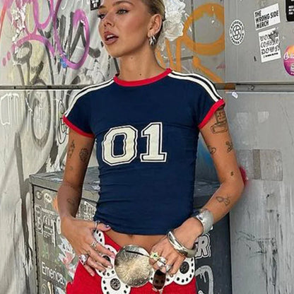 Y2K European and American Four Seasons New Product Women’s Short sleeved Round Neck Casual Digital Printing Minimalist T-shirt