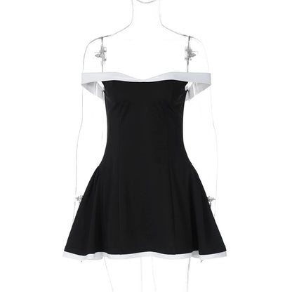 Sexy Tube Top Gown Dress For Women Slim Contrast Color Mini Dresses Elegant Backless One-Shoulder Clothes Female Chic