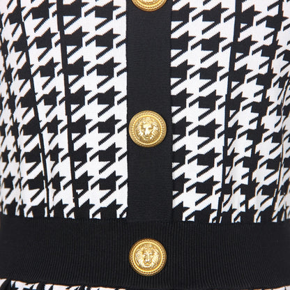 Julien Houndstooth Dress with Gold Buttons