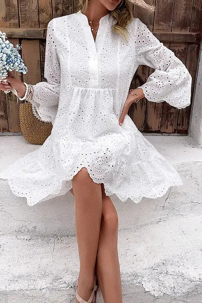 Lace Mini Dress with Elegant Hollow Out Detail