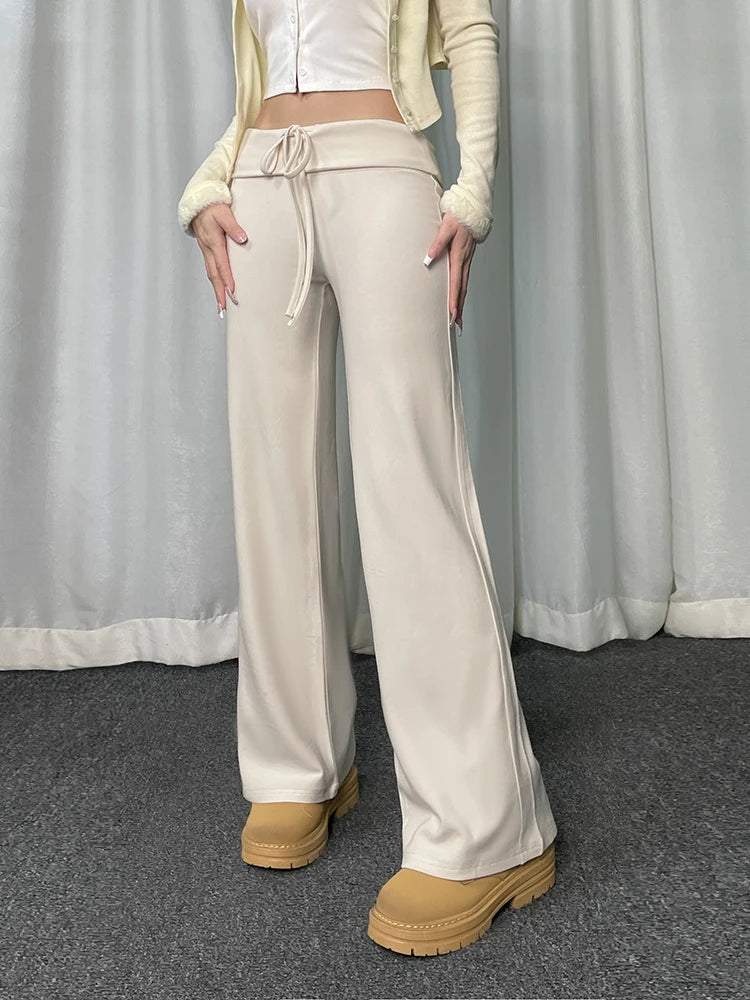 Solid Basic Casual Sweatpants Women Drawstring Waist Straight Leg Jogging Pants Y2K