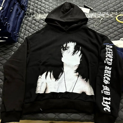 Drolandmiller Y2K Gothic Oversized Grunge Hoodie