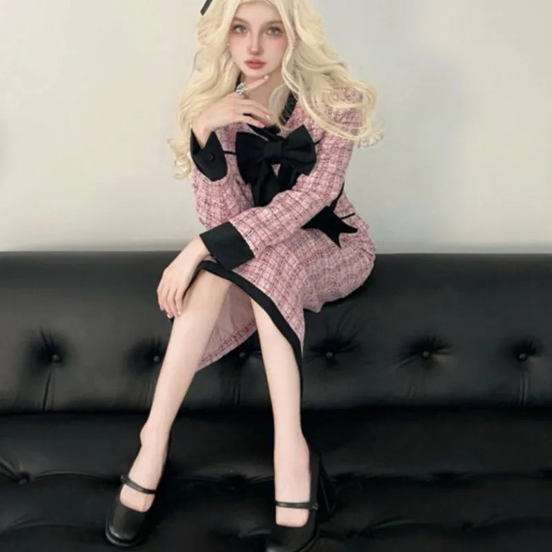 Autumn Winter New Korean Fashion Elegant Two-piece Skirt Set Women Crop Jacket Coat Bodycon High Waist Midi Skirt Luxury Outfits