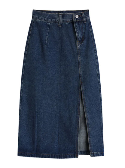 2025 Midi Spring Summer Side Split High Wasit Jeans Straight Female Skirt