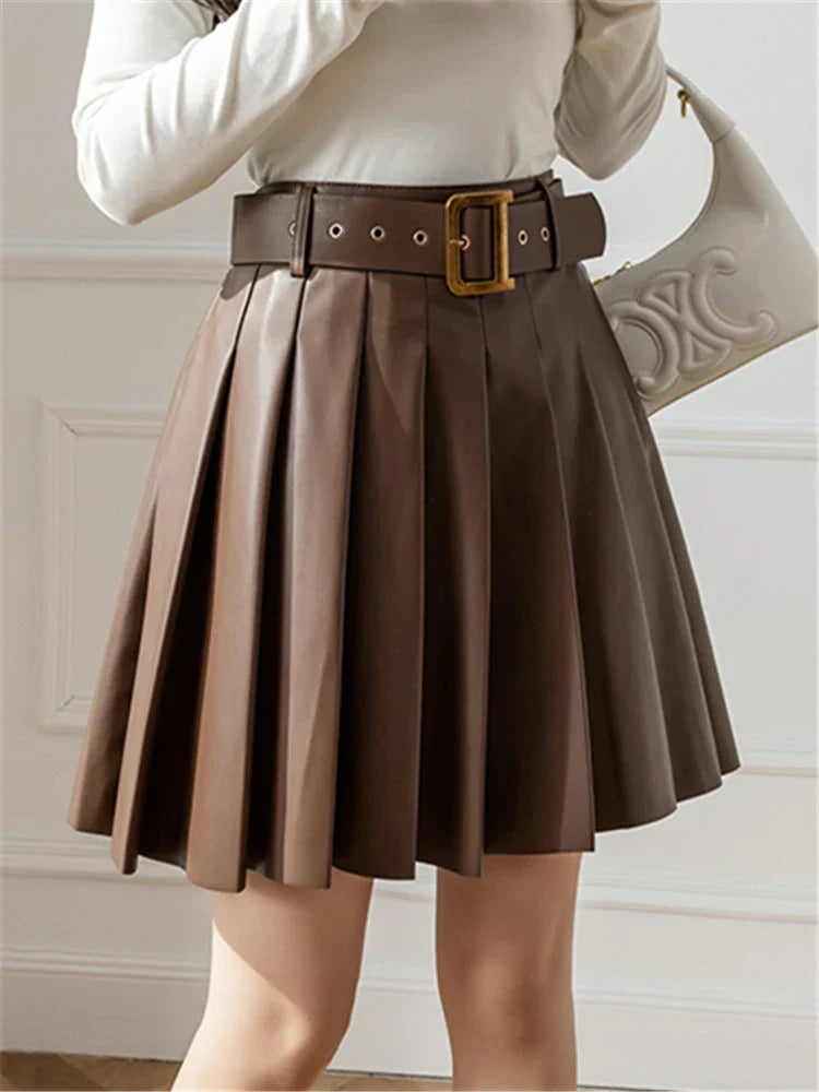 Faux Pleated Women's With Belted 2025 New Sexy Mini Autumn Winter Skirt