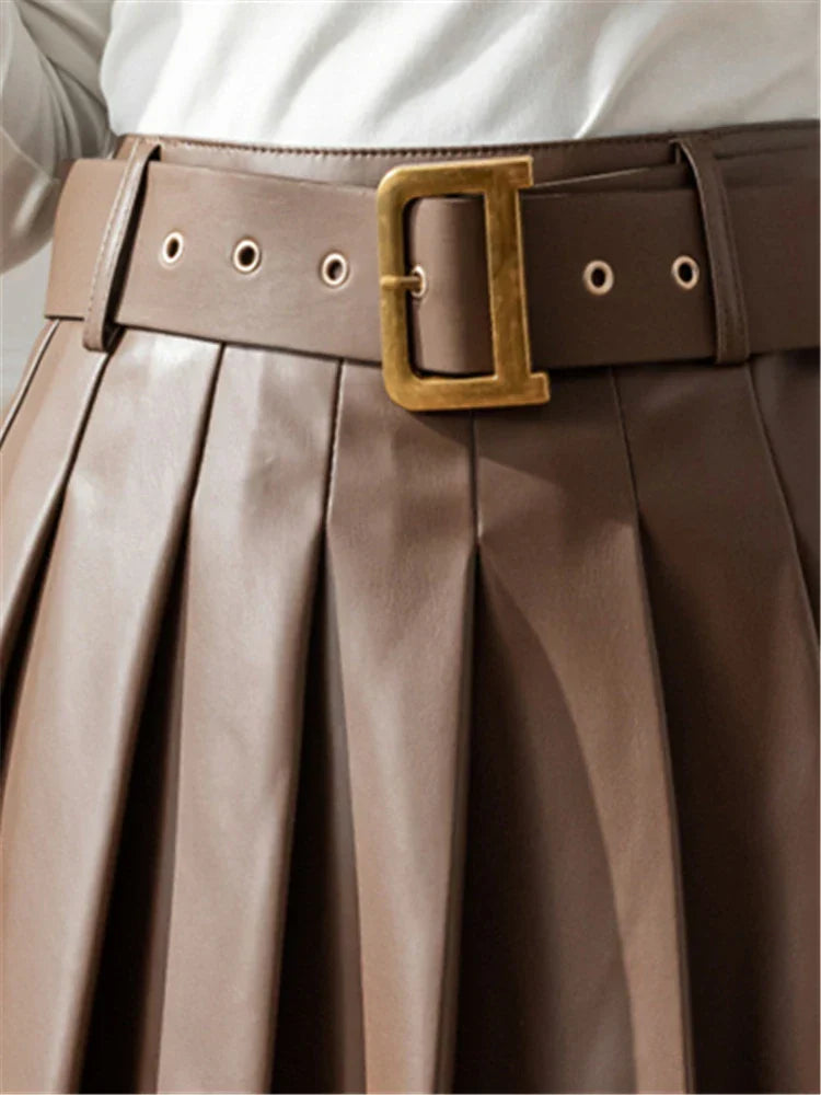 Faux Pleated Women's With Belted 2025 New Sexy Mini Autumn Winter Skirt