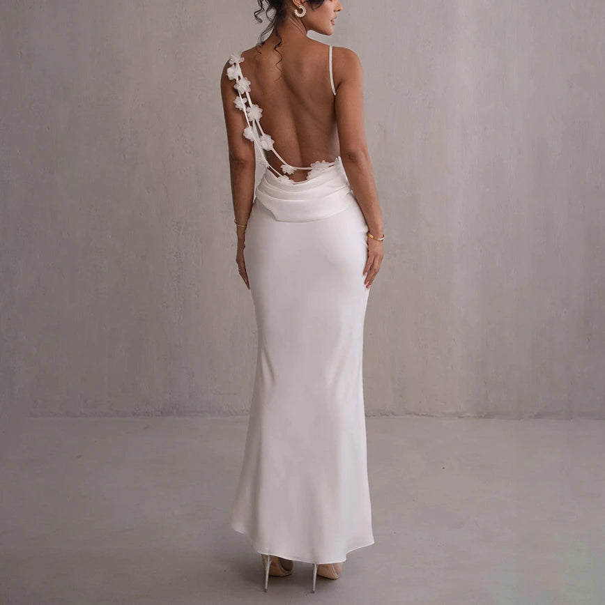 Sexy Backless 3dRose Tassel Maxi Long Dresses for Women Elegant Sleeveless Fashion High Waist Bodycon Dress Lady Chic Party Robe