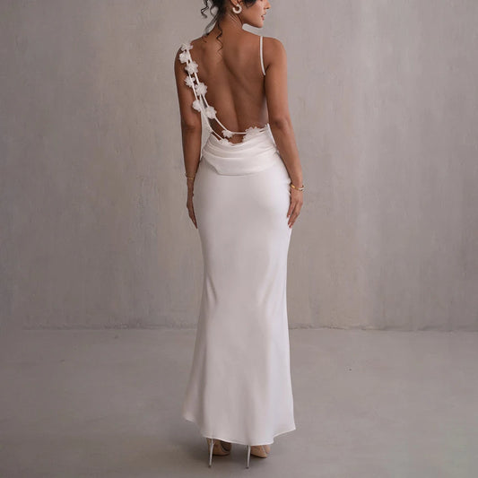 Sexy Backless 3dRose Tassel Maxi Long Dresses for Women Elegant Sleeveless Fashion High Waist Bodycon Dress Lady Chic Party Robe