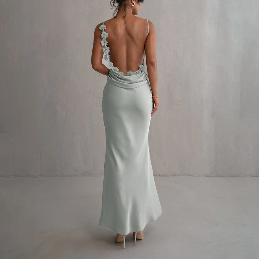 Sexy Backless 3dRose Tassel Maxi Long Dresses for Women Elegant Sleeveless Fashion High Waist Bodycon Dress Lady Chic Party Robe