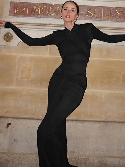 Bandage Bodycon Halter Collar O-neck Long Sleeve Maxi Dress