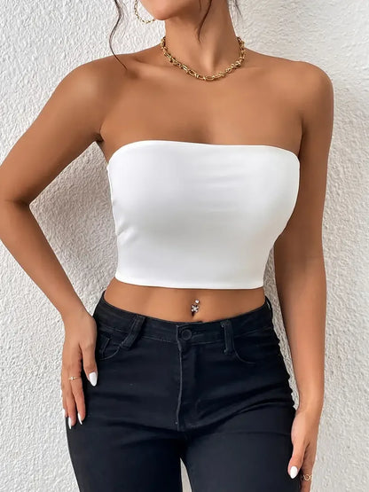 Bodycon Crop Tube Top Solid Stretchy Every Day Crop Top