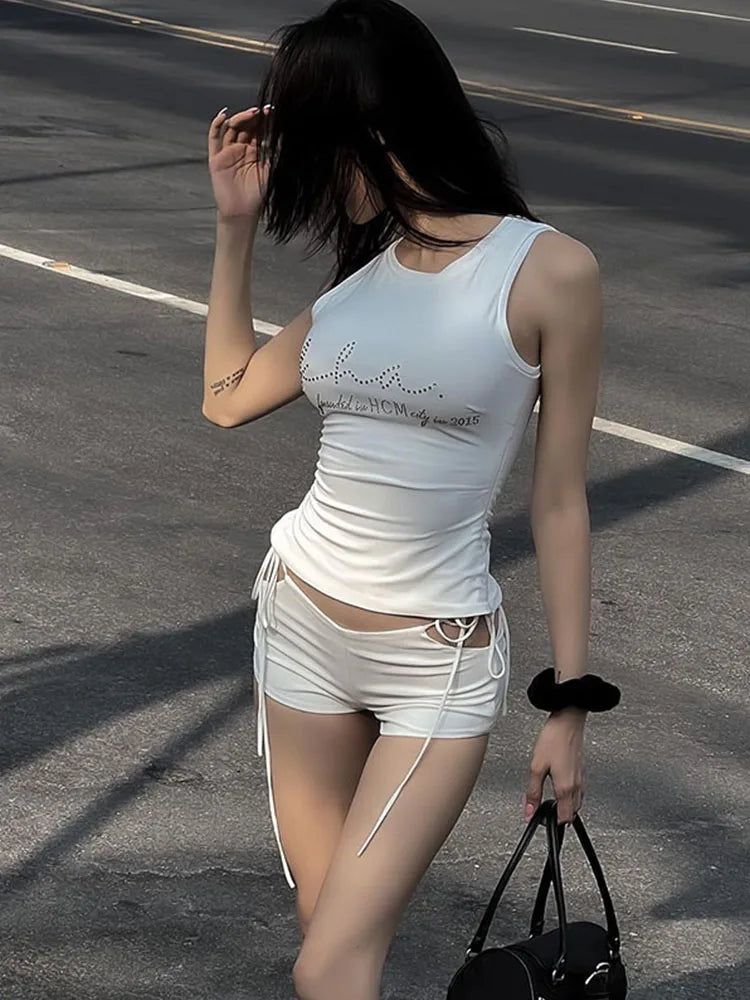 Hot Girl Mini Low Rise Lace-up Korean Casual Slim Short
