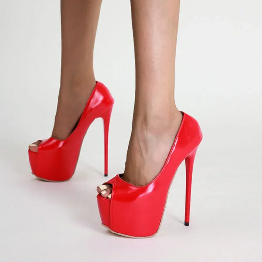 Daring Sexy Red Fish Mouth Platform Shallow Mouth Ultra Super High Heel High Heel