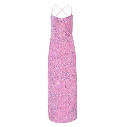 FashionSierra - Sexy Sequins Halter Glitter High Split Evening Elegant Shiny Slim Long Dress