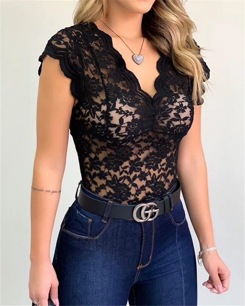 FashionSierra - 2025 New V-neck Lace Tank Vest Outwear Summer Sleeveless Bodycon Clubwear Black White Tank Vest Crop Tops