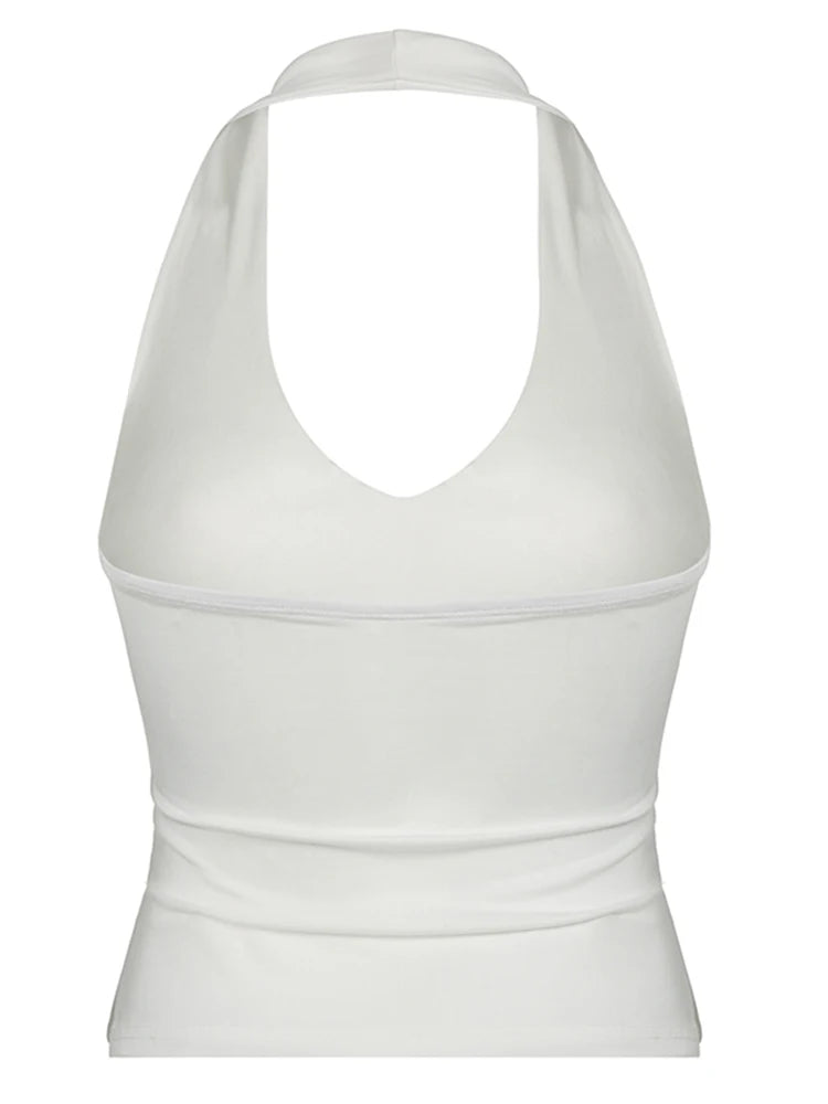 Backless Split Slim Halter Tops For Women Sleeveless V Neck Sexy Rave Vest Solid Basic Casual Summer Tank Tees