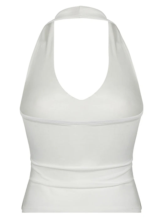 Backless Split Slim Halter Tops For Women Sleeveless V Neck Sexy Rave Vest Solid Basic Casual Summer Tank Tees