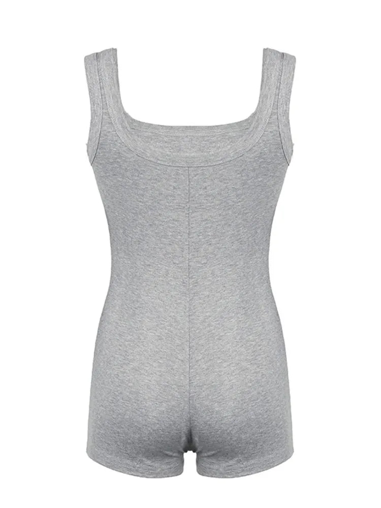 Solid Sleeveless Square Collar Skinny Sexy Rompers Womens Playsuits